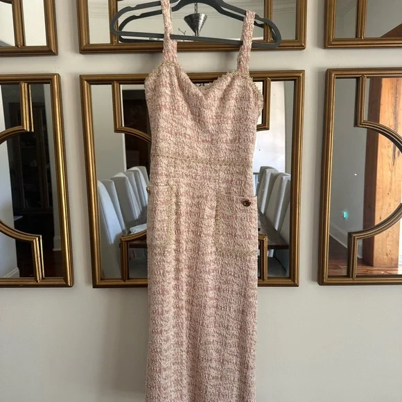 Stunning Black Halo Pink Gold Sheath Dress Spaghetti Strap Midi. - Picture 2 of 7